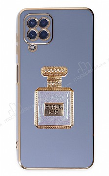 Eiroo Samsung Galaxy M12 Aynal Parfm Standl Mavi Silikon Klf