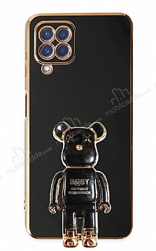 Eiroo Samsung Galaxy M12 Baby Bear Standl Siyah Silikon Klf