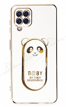 Eiroo Samsung Galaxy A12 Baby Panda Standl Beyaz Silikon Klf