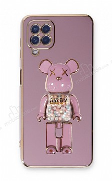 Eiroo Samsung Galaxy A12 / M12 Candy Bear Standl Mor Silikon Klf