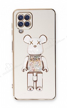 Eiroo Samsung Galaxy A12 / M12 Candy Bear Standl Beyaz Silikon Klf