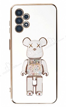 Eiroo Samsung Galaxy A13 Candy Bear Standl Beyaz Silikon Klf