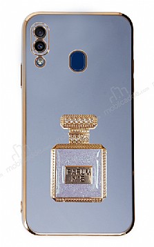 Eiroo Samsung Galaxy A20 / A30 Aynal Parfm Standl Mavi Silikon Klf