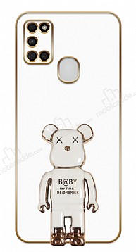 Eiroo Samsung Galaxy A21s Baby Bear Standl Beyaz Silikon Klf