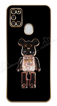 Eiroo Samsung Galaxy A21s Candy Bear Standl Siyah Silikon Klf