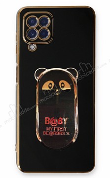 Eiroo Samsung Galaxy A22 4G Baby Panda Standl Siyah Silikon Klf