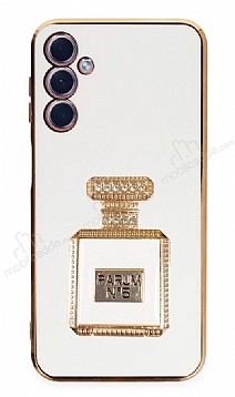 Eiroo Samsung Galaxy A24 4G Aynal Parfm Standl Beyaz Silikon Klf