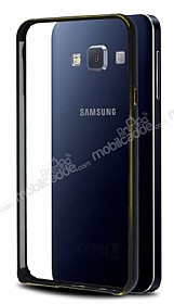 Eiroo Samsung Galaxy A3 Gold izgili Round Metal Bumper ereve Siyah Klf