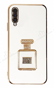 Eiroo Samsung Galaxy A50 Aynal Parfm Standl Beyaz Silikon Klf
