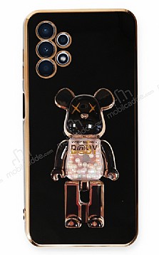 Eiroo Samsung Galaxy A32 4G Candy Bear Standl Siyah Silikon Klf