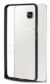 Eiroo Samsung Galaxy A5 2016 Gold izgili Round Metal Bumper ereve Siyah Klf