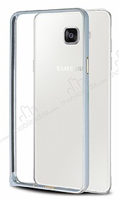 Eiroo Samsung Galaxy A5 2016 Gold izgili Round Metal Bumper ereve Silver Klf