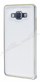 Eiroo Samsung Galaxy A5 Metal Kenarl Beyaz Deri Klf
