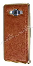 Eiroo Samsung Galaxy A5 Metal Kenarl Gold Deri Klf