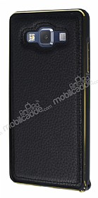 Eiroo Samsung Galaxy A5 Metal Kenarl Siyah Deri Klf