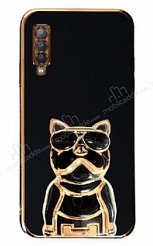 Eiroo Samsung Galaxy A50 Bulldog Standl Siyah Silikon Klf