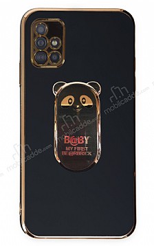 Eiroo Samsung Galaxy A51 Baby Panda Standl Siyah Silikon Klf