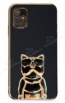 Eiroo Samsung Galaxy A51 Bulldog Standl Siyah Silikon Klf