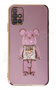Eiroo Samsung Galaxy A51 Candy Bear Standl Mor Silikon Klf