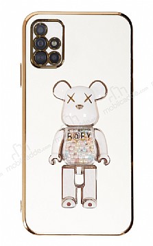 Eiroo Samsung Galaxy A51 Candy Bear Standl Beyaz Silikon Klf