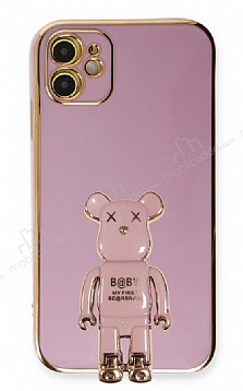 Eiroo iPhone 11 Baby Bear Standl Mor Silikon Klf