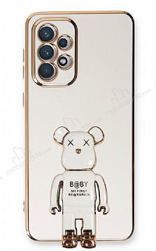 Eiroo Samsung Galaxy A73 Baby Bear Standl Beyaz Silikon Klf