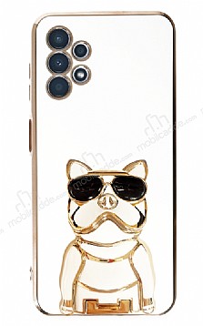 Eiroo Samsung Galaxy A53 5G Bulldog Standl Beyaz Silikon Klf