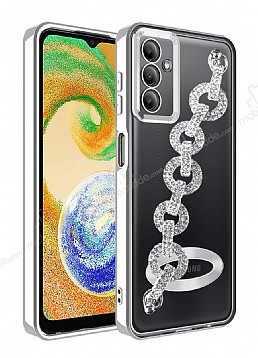 Eiroo Samsung Galaxy A54 Kamera Korumal Halka Zincirli Silver Silikon Klf