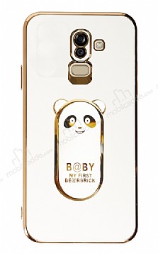 Eiroo Samsung Galaxy A6 Plus 2018 Baby Panda Standl Beyaz Silikon Klf