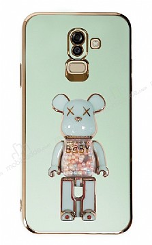Eiroo Samsung Galaxy A6 Plus 2018 Candy Bear Standl Yeil Silikon Klf