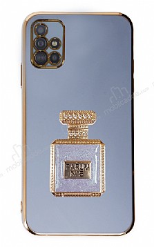 Eiroo Samsung Galaxy A51 Aynal Parfm Standl Mavi Silikon Klf