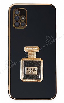 Eiroo Samsung Galaxy A51 Aynal Parfm Standl Siyah Silikon Klf
