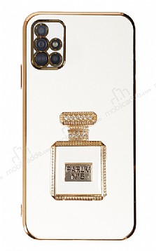 Eiroo Samsung Galaxy A51 Aynal Parfm Standl Beyaz Silikon Klf