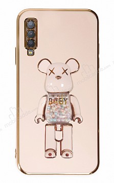Eiroo Samsung Galaxy A7 2018 Candy Bear Standl Pembe Silikon Klf