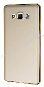 Eiroo Samsung Galaxy A7 Metal Kenarl Gold Rubber Klf