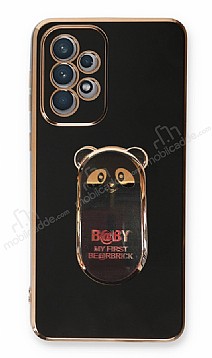 Eiroo Samsung Galaxy A72 5G Baby Panda Standl Siyah Silikon Klf