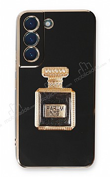 Eiroo Samsung Galaxy S21 FE 5G Aynal Parfm Standl Siyah Silikon Klf