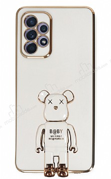 Eiroo Samsung Galaxy A52 / A52 5G Baby Bear Standl Beyaz Silikon Klf