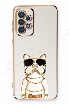 Eiroo Samsung Galaxy A72 / A72 5G Bulldog Standl Beyaz Silikon Klf