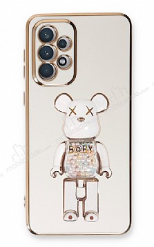 Eiroo Samsung Galaxy A72 / A72 5G Candy Bear Standl Beyaz Silikon Klf