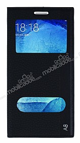 Samsung Galaxy A8 Gizli Mknatsl ift Pencereli Siyah Deri Klf
