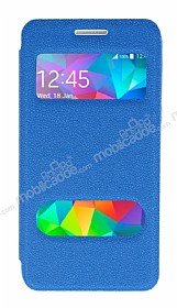 Eiroo Samsung Galaxy Grand Prime / Prime Plus Vantuzlu Pencereli Mavi Deri Klf