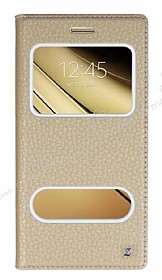 Samsung Galaxy C5 Gizli Mknatsl ereveli Gold Deri Klf