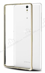 Eiroo Sony Xperia C5 Ultra Gold izgili Metal Bumper ereve Gold Klf