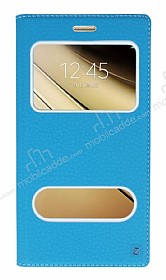 Samsung Galaxy C7 SM-C7000 Gizli Mknatsl ift ereveli Mavi Deri Klf