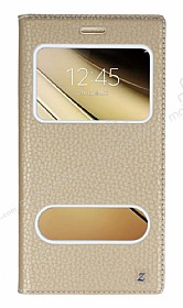 Samsung Galaxy C7 SM-C7000 Gizli Mknatsl ift ereveli Gold Deri Klf
