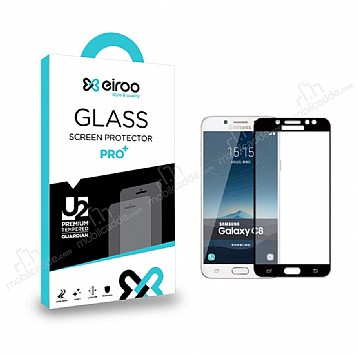 Eiroo Samsung Galaxy C8 Tempered Glass Full Siyah Cam Ekran Koruyucu