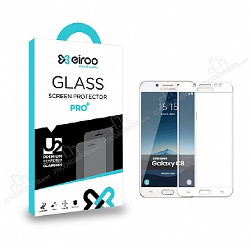 Eiroo Samsung Galaxy C8 Tempered Glass Full Beyaz Cam Ekran Koruyucu