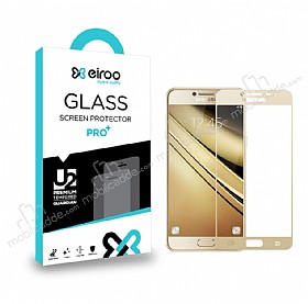 Eiroo Samsung Galaxy C9 Pro Tempered Glass Gold Full Cam Ekran Koruyucu
