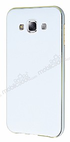 Eiroo Samsung Galaxy E5 Metal Kenarl Beyaz Rubber Klf